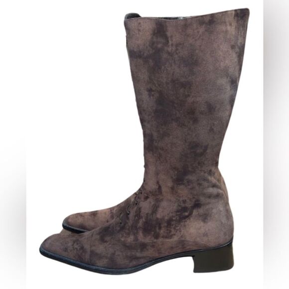 Flavio Zanasca Brown Suede Leather Lace Up Heeled Italian Designer Boots 8.5 - Picture 6 of 11